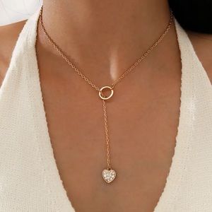 Gold Filled Heart CZ Circle Lariat Necklace